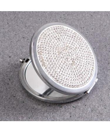 LALAFINA Women's Bling Compact Mirror - Double-Sided Rhinestone Makeup Mirror for Travel and Daily Use | White Round Folding Cosmetic Mirror - Buy Online on GoSupps.com