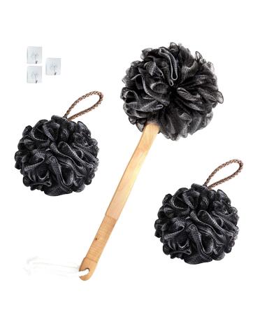 Weijie Loofah Sponge Back Scrubber Long Handled Exfoliating Bath For Men & Women Shower Body Brush Exfoliating Luffa Bath Sponge for Body & Back(3 pack) 3 Pack-75g-black