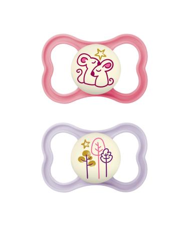 MAM Air Night Soothers 6 Months+ (Pack of 2) Glow in The Dark Baby Soothers with Self Sterilising Travel Case Newborn Essentials Pink (Designs May Vary) Pink Night 2 6+ M Soother - Buy Online on GoSupps.com