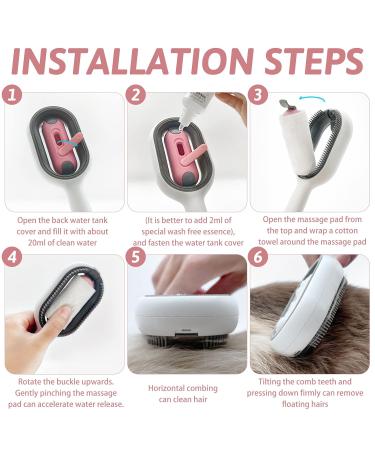 4-in-1 Pet Hair Cleaning Brush - Self-Cleaning Cat Comb with Water Tank & Wipes - Short Pink - Buy Online on GoSupps.com