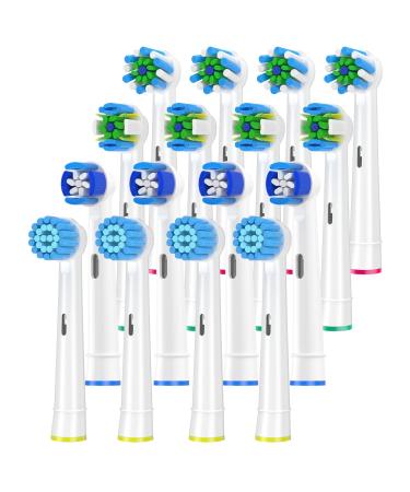 QLEBAO Toothbrush Heads Compatible with Oral b Electric Toothbrush Head 4Sensitive Clean 4Precision Clean 4Floss Clean 4Cross Clean Replacement Brush Head for Teenagers or Children 16PCS White
