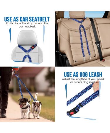 Slowton Double Dog Safety Belt - Dual-Pet Car Head Support for Small & Medium Dogs | Elastic Strap No Cable Blue | Ideal for Safe Vehicle Travel - Buy Online on GoSupps.com