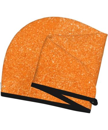 Hair Towel Wrap - Fast Drying Hair Drying Towel Turban with Button - Orange Glitter2 | Shop Internationally - Buy Online on GoSupps.com