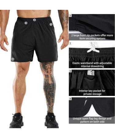 MIER Men's Running Shorts 7- Quick Dry Gym Athletic Workout Shorts- Black Medium- Zipper Pockets - Buy Online on GoSupps.com