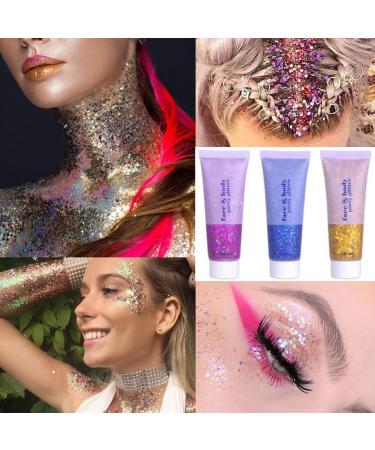  Zghhc Glitter Face Gel 3 Jars Holographic Glitter Makeup Body Face Nail Eyeshadow Liquid Glitter with Mermaid Long Lasting Glitter - Buy Online on GoSupps.com