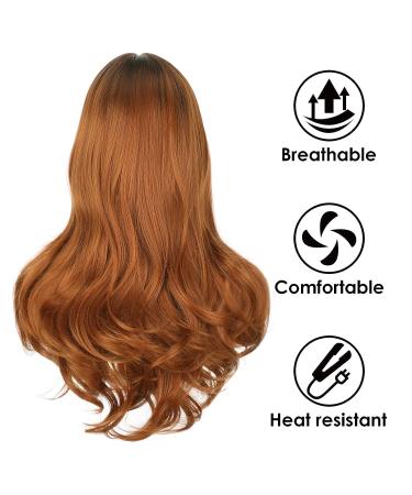 ENTRANCED STYLES 26 Inch Auburn Wig with Bangs | Long Layered Natural Hair Wig for Women | Dark Roots Copper Red Ombre | Heat Resistant Synthetic | Daily Use Redhead Wig - Buy Online on GoSupps.com