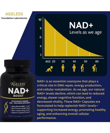 Ageless NAD+ Supplements for Women & Men | 300mg Nicotinamide Riboside Chloride | Dietary Supplement for Anti-Aging | Supports Energy Focus Stamina Fat Metabolism & Cognitive Function 90 Capsules 90 Count (Pack of 1) - Buy Online on GoSupps.com