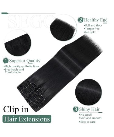 SEGO 12 PCS Clip-in Hair Extensions - Real 55cm Black Hair with 22 Clips | 180g Full Head - Affordable Quality - Buy Online on GoSupps.com