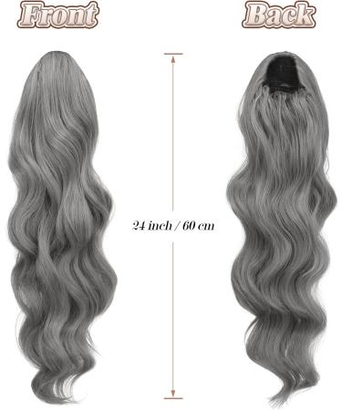 FESHFEN 60cm Curly Wavy Gray Drawstring Ponytail Extension | Clip-in Synthetic Hairpiece for Women and Girls - Buy Online on GoSupps.com