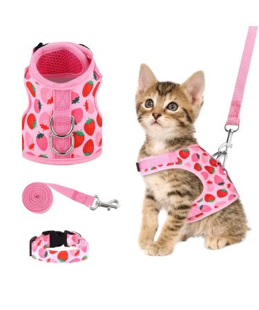 URATOT Cat Harness and Leash Set Cat Vest Harness Pet Leash and Collar Set Pet Harness for Kitties Puppies Small Pets Outdoor Walking Strawberry Small