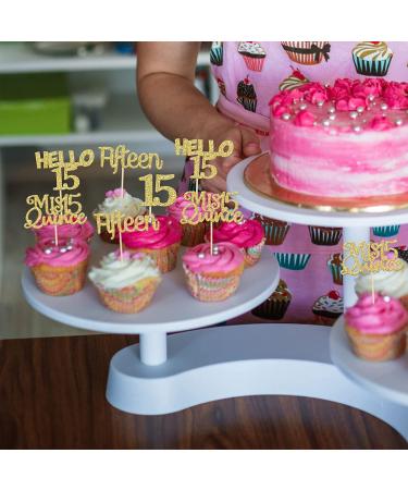 Gold Glitter 15th Birthday Cupcake Toppers - 24Pcs Quincea era Cake Decorations - Buy Online on GoSupps.com
