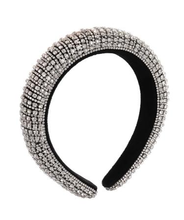HZEYN Padded Rhinestone Headband Wide Bejewelled Hairband Sparkly Party Headband Hair Accessories for Women (Silver)