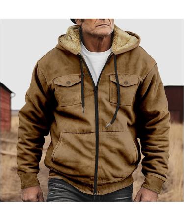 Hanxiulin Fluffy Warm Fleece Plush Jacket for Men | Quilted Hooded Sweatshirt | Autumn & Winter Coat - Brown XL - Buy Online on GoSupps.com