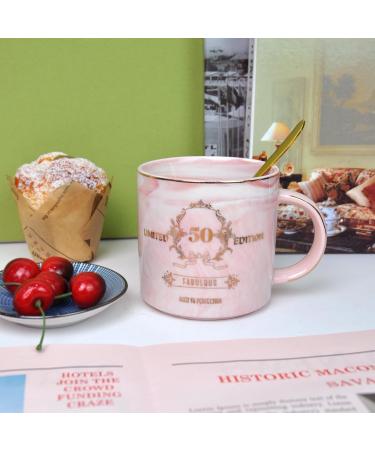 50th Birthday Gift for Women - Bokalaka 12oz Pink Coffee Cup with Gift Box | Perfect for Girlfriend Mother Sister Colleague - Buy Online on GoSupps.com