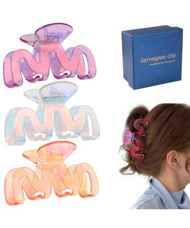 Jayongnee clip 3Pcs Hair Claw Clips for Women Thick Hair, Nonslip Claw Clip for Women Thin Hair (Multi-colored6)