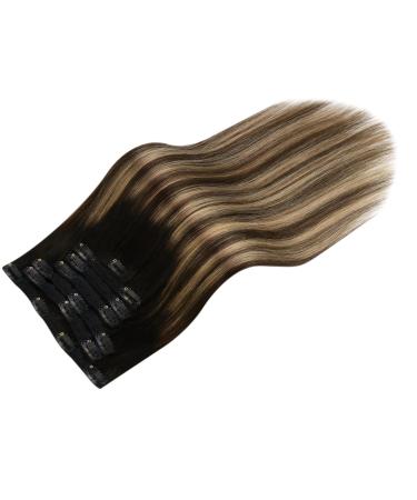 Moresoo Hair Extreme Clip-In Extensions | Remy Real Hair | Balayage #1B/4/14 | 120g Thick 50cm | Black to Brown with Blonde Highlights - Buy Online on GoSupps.com