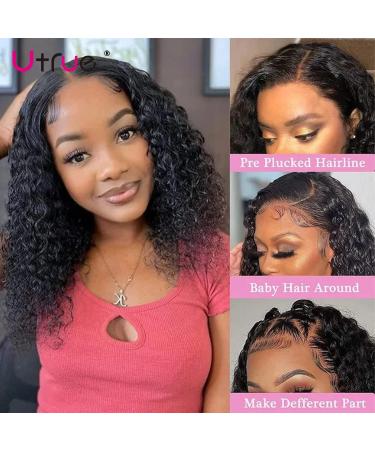 Utrue 12 Inch Curly Wave Lace Front Wig for Women - Brazilian Wet and Wavy Human Hair, Natural Hairline, 150% Density, 13x4 HD Transparent Lace - Pack of 1 - Buy Online on GoSupps.com