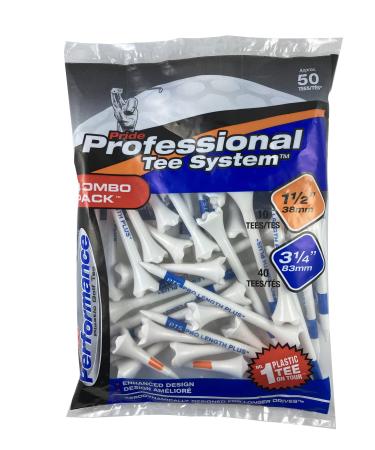 Pride Professional Tee System Plastic Golf Tees (Pack of 50), 40 Count 3-1/4-Inch + 10 Count 1-1/2-Inch,White