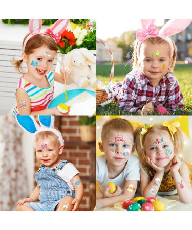 Easter Temporary Tattoos for Kids - Bunny Egg Rabbit Flower Butterflies Stickers - 10 Sheets - Easter Party Supplies & Decorations - Buy Online on GoSupps.com