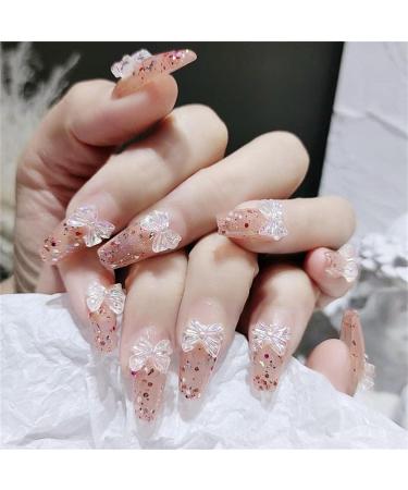 Press on Nails Long Trapezoid Fake Nails 24Pcs Shiny Butterfly Decoration False fingernail with Self-Adhesive Jelly Nail Glue Tabs Press On False Nails - Buy Online on GoSupps.com