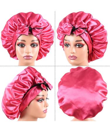 Satin Bonnet for Curly Hair Sleeping | Adjustable Silk Sleep Cap for Braids | Double Layer Hot Pink + Black Bonnet for Black Women - Buy Online on GoSupps.com