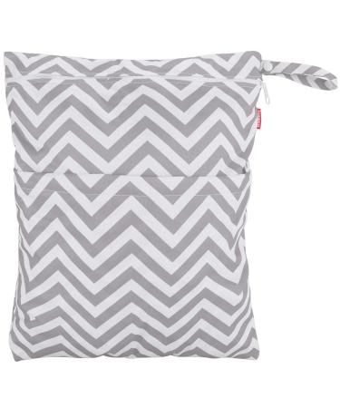 Damero 2pcs Travel Wet/Dry Bag Organizer with Two Zippered Pockets - Reusable for Cloth Diapers, Pumping Parts, Swimsuits, & Gym - Gray Chevron - Buy Online on GoSupps.com