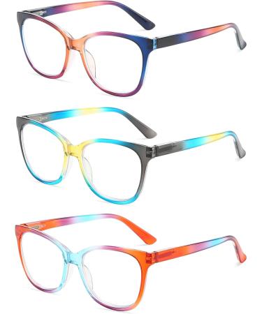 Ajyado Blue Light Blocking Reading Glasses for Men & Women - 3 Pack Anti-UV Enlarging Reader Glasses (Light Brown/Blue/Red 2.5x) - Buy Online on GoSupps.com