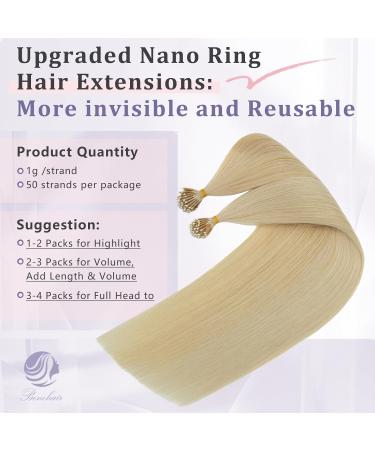 Benehair Nano Ring Human Hair Extensions 22Inches Pre Bonded Keratin Fusion Stick Tip Iron Loop Link 50 strands 50g Straight Micro Bead Remy Hairpiece for Women #60 Platinum Blonde 22Inches Platinum Blonde - Buy Online on GoSupps.com