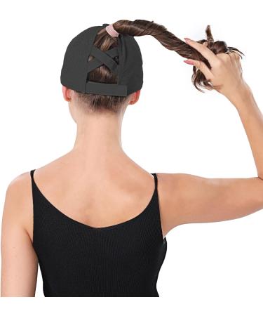 Women's Criss Cross Ponytail Baseball Cap | Adjustable High Bun Ponycap | Quick Drying Mesh Hat (1 Pack, Black) - Buy Online on GoSupps.com