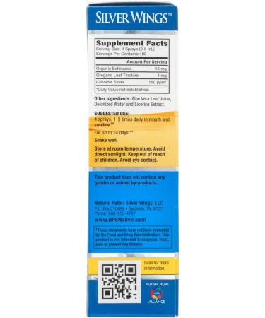 Natural Path Silver Wings Colloidal Silver Throat Spray 150 PPM - 1 fl oz Herbal Tincture - Buy Online on GoSupps.com