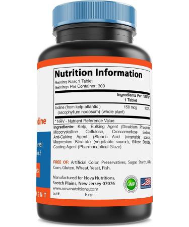 Nova Nutritions Kelp Supplement 150 mcg - 300 Tablets | Natural Iodine Source - Buy Online on GoSupps.com