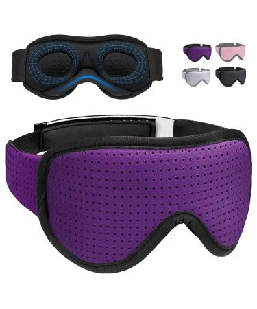 Sleep Mask for Men Women Blockout Eye mask Zero Eye Pressure& Adjustable Eye Covers with Velcro 3D Contoured Night Blindfold Breathable & Soft for Travel/Nap/Shift Work (Purple Blackout Eye mask)