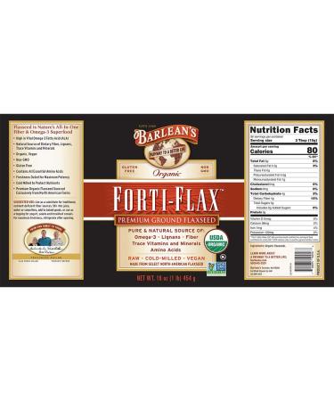 Barlean's Organic Forti-Flax Ground Flaxseed - Omega-3s, Lignans, Fibers - 16 oz | Vegan, Non-GMO, Gluten-Free - Buy Online on GoSupps.com