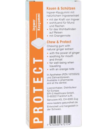 BADERs Protect Ginger Chewing Gum from Pharmacy with Gingerol Sharpening Materials Ideal for Travel Ginger Orange Flavor 20 Chewing Gum Squares - Buy Online on GoSupps.com