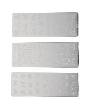 Lurrose nail stamps flowers butterfly nail templates nail art stamp stencil manicure tool for girls women women at home salon 3 pieces