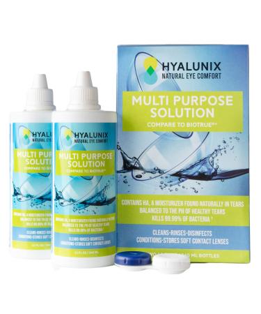 Hyalunix (2 Pack) 12 Fl Oz | (HA) Enhanced for Longer Moisture | Multi Purpose Contact Solution for Contact Lenses | Inspired by Healthy Tears and Containing HA and pH Balanced