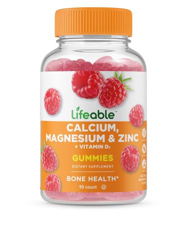 Lifeable Calcium Magnesium Zinc and Vitamin D Gummies - Great Tasting Natural Flavor Vitamin Supplements - Gluten Free GMO Free Chewable - for Bone Health - for Adults Man Women - 90 Gummies
