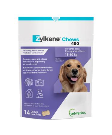Vetoquinol Zylkene Veterinary Health Product - Calm and Relaxed Behaviour in Pets During Stressful Events - 450 mg - Large Dogs - 14 Units Large Dogs 450 mg