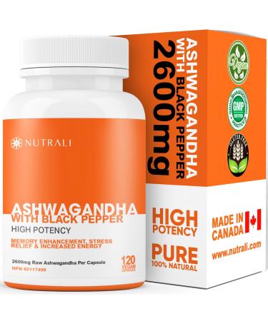New Ashwagandha Powder with Black Pepper Extract - Highest Potency 2600mg per serving (2 capsules) 120 Vegan Capsules Improved Memory Increased Energy and Decreased Stress Supplement. Powerful Ancient Ayurveda Adaptogen 120 count (Pack of 1)