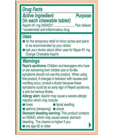 Bayer Chewable Aspirin Orange 81mg - 36 Tablets (Pack of 4) - Fast Shipping Worldwide - Buy Online on GoSupps.com