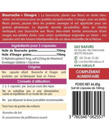 NAKURU | Borage + Evening Primrose | Beauty Range | Made in France | "The Alchemy of Petals!" | 60 Capsules of 740mg - Weight N - Buy Online on GoSupps.com