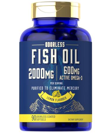 Carlyle Fish Oil 2000mg | 600mg Omega 3 Supplement for Men & Women | 90 Odorless Softgels | Lemon Flavored | Non-GMO and Gluten Free