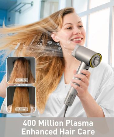 Miamor High-Speed Hair Dryer - 400M Plasma Blow Dryer with 120 000 RPM Brushless Motor Low Noise Magnetic Nozzle & Fragrance Capsule - Fast Drying for Women (Grey - Buy Online on GoSupps.com