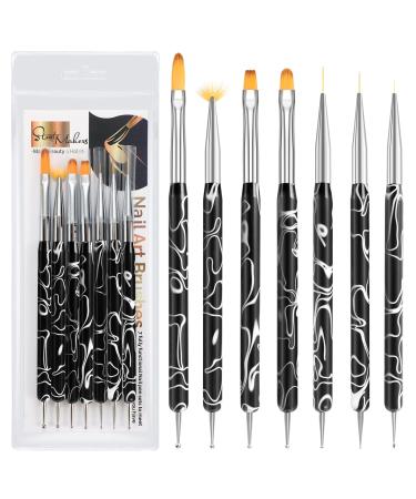 Nail Art Brushes Start Makers 7pcs Double Ended Nail Brush for Nail Art Manicure Acrylic Nail Brush with Dotting Painting Drawing Line Pen for Gel Nail French Nail DIY Nail Art Designs Black