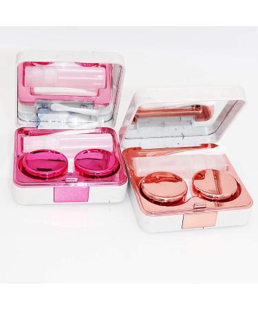 Marble Travel Contact Lens Case Set with Mirror and Accessories - Rose Gold+Rose (2 PCS) - Buy Online on GoSupps.com