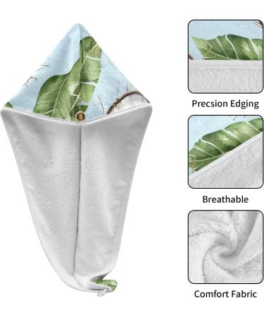 Watercolor Coconuts & Green Leaves Hair Towel 2 Pack - Super Absorbent Quick Dry Turbans for Women & Girls - Buy Online on GoSupps.com