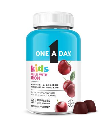 One A Day Kids Multivitamin with Iron Gummy Vitamin D Vitamin C E Zinc for Immune Support Gummy Vitamins Kids Multivitamin Gummies with Iron Cherry Flavor 60 Count (Packaging May Vary)