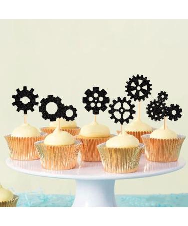 Ercadio 24 Pack Robot Gears Cupcake Toppers Black Cartoon Robot Gears Cupcake Toppers Picks Robot Gear Happy Birthday Cake Decor for Robot Theme Boys Birthday Baby Shower Party Supplies Pattern 4 - Buy Online on GoSupps.com