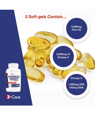 Norway Direkt Omega-3 Fish Oil 3000mg Concentrate | 1060mg EPA 740mg DHA | Pharmaceutical Grade (180 Softgels) - Buy Online on GoSupps.com