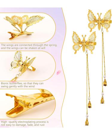 Gold Hollow 3D Butterfly Hair Clips - 12pcs Elegant Metal Tassel Hairpins for Women and Girls | Butterfly Hair Accessories - Buy Online on GoSupps.com